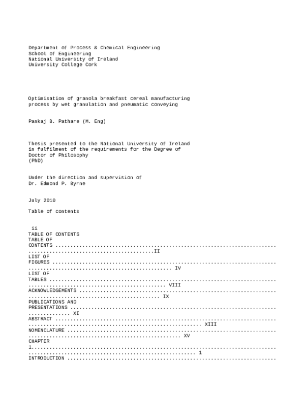 Optimisation of granola breakfast cereal manufacturing process by wet