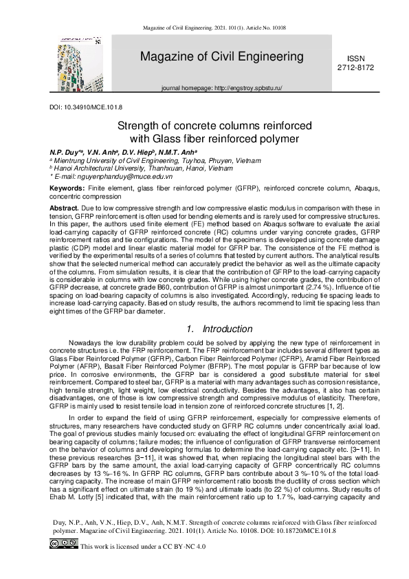 (PDF) Strength of concrete columns reinforced with Glass fiber ...