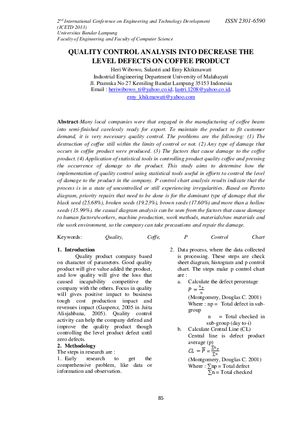 (PDF) Quality Control Analysis Into Decrease the Level Defects on ...
