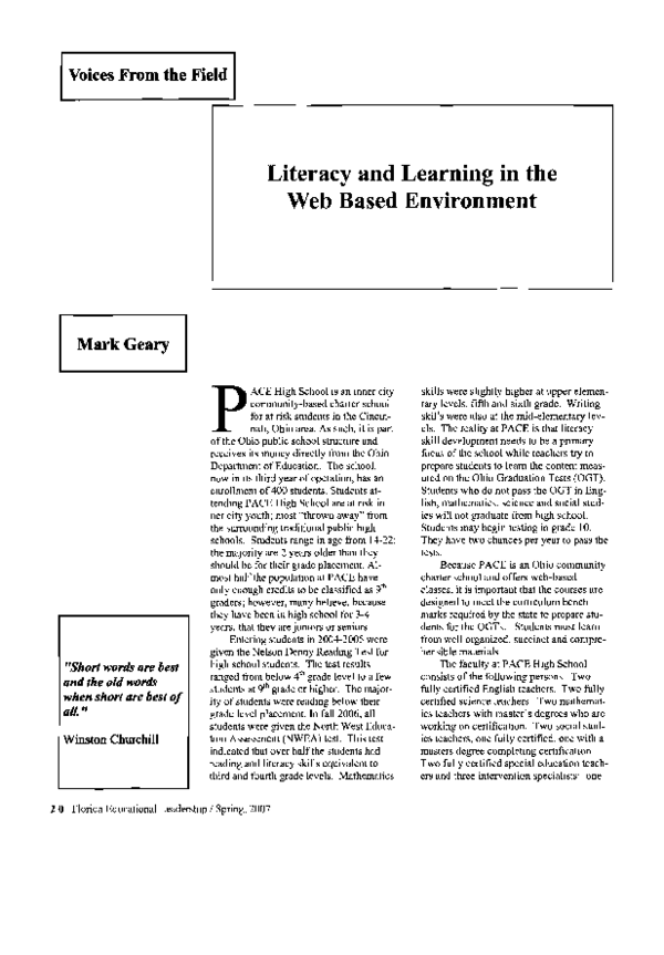(PDF) Literacy and Learning in the Web Based environment