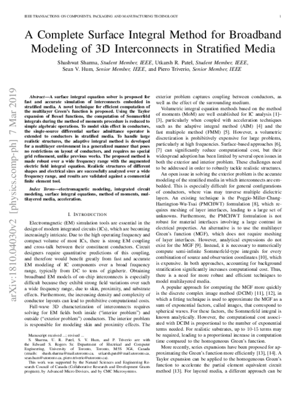 (PDF) A Complete Surface Integral Method for Broadband Modeling of 3D ...