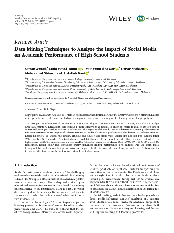 (PDF) Data Mining Techniques to Analyze the Impact of Social Media on ...