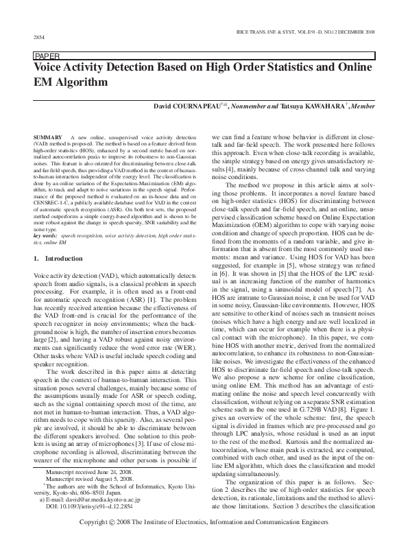 (PDF) Voice Activity Detection Based on High Order Statistics and ...