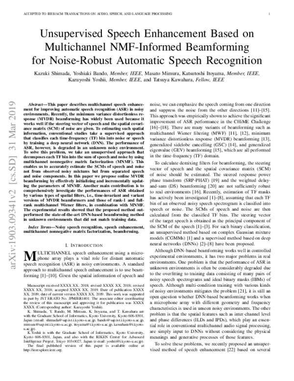 (PDF) Unsupervised Speech Enhancement Based on Multichannel NMF ...