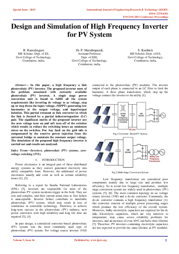 (PDF) Design and Simulation of High Frequency Inverter for PV System