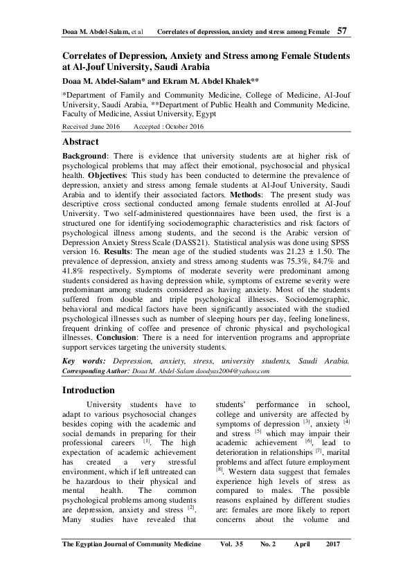(PDF) Correlates of depression, anxiety and stress among Malaysian ...