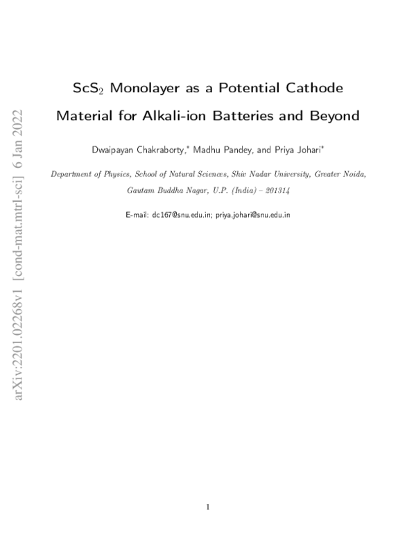 (PDF) ScS_{2} Monolayer as a Potential Cathode Material for Alkali-ion ...