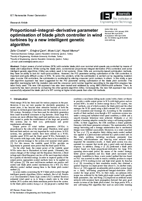 (PDF) PID Parameter Optimization of Blade Pitch Controller in Wind ...