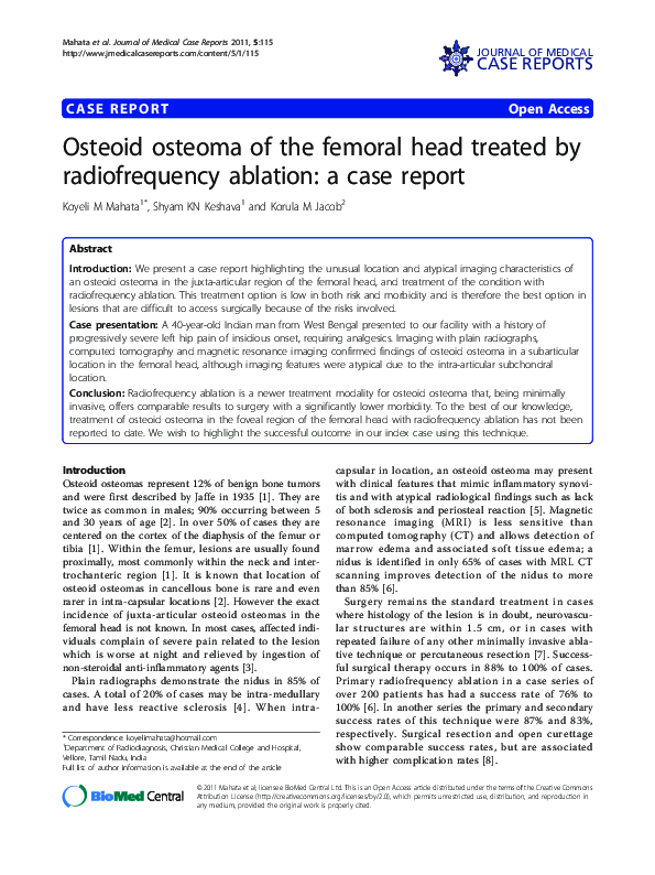 (PDF) Osteoid osteoma of the femoral head treated by radiofrequency ...