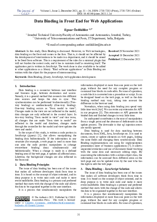 (PDF) Data Binding in Front End for Web Applications