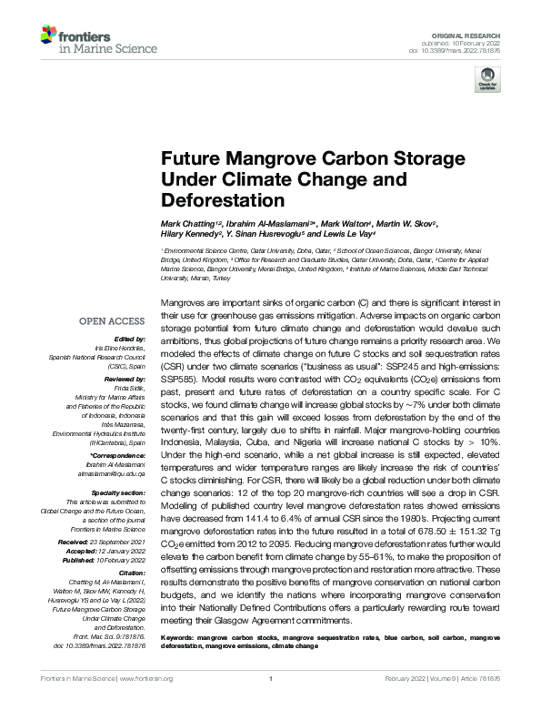 (PDF) Future Mangrove Carbon Storage Under Climate Change and Deforestation
