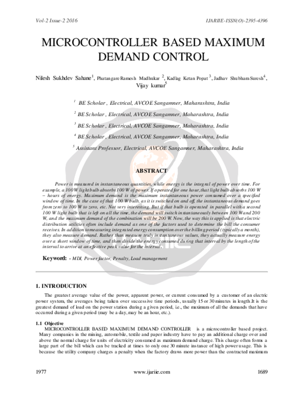(PDF) Microcontroller Based Maximum Demand Control | Shubham Jadhav ...