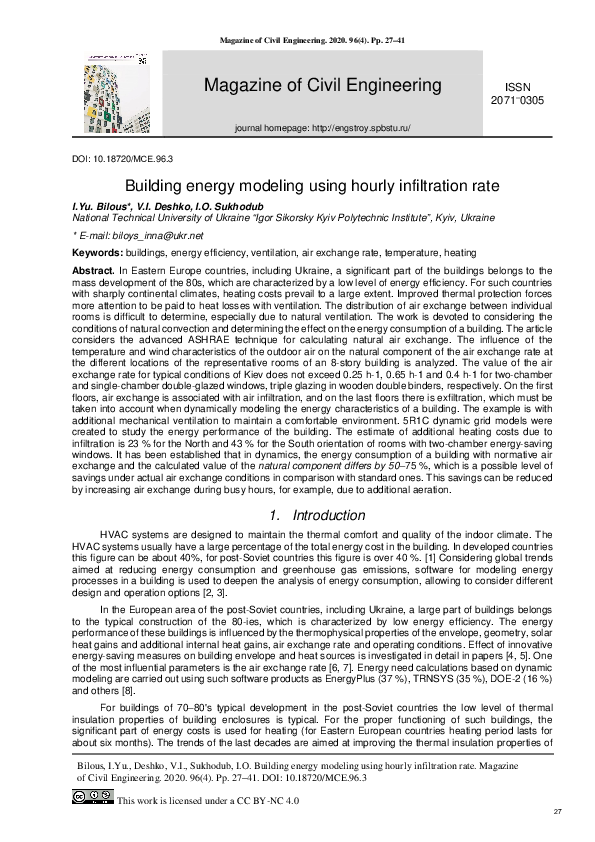 (PDF) Building energy modeling using hourly infiltration rate