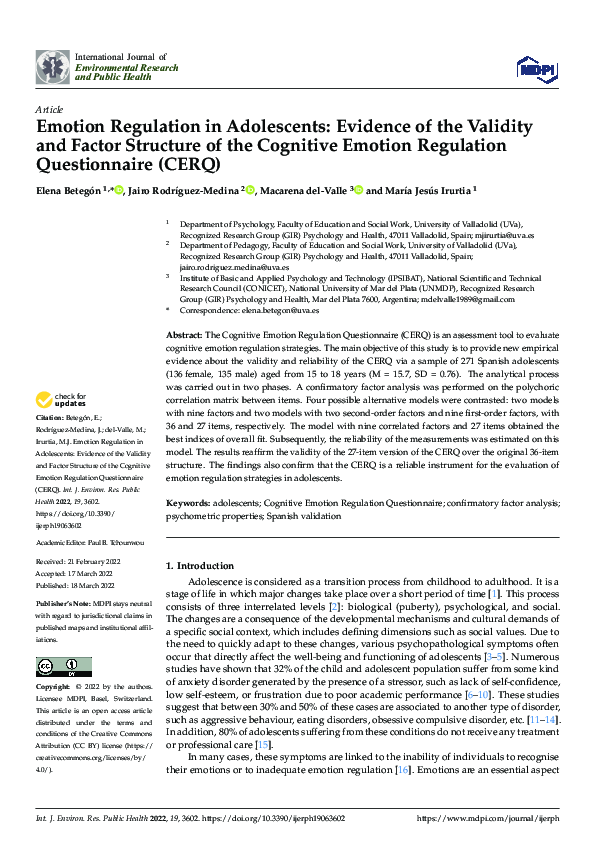 (PDF) Emotion Regulation in Adolescents: Evidence of the Validity and ...
