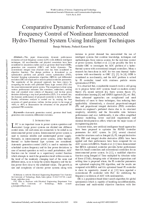 (PDF) Comparative Dynamic Performance Of Load Frequency Control Of ...