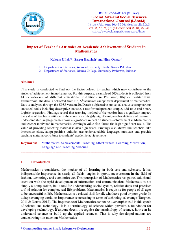 (PDF) Impact of Teacher’s Attitudes on Academic Achievement of Students ...