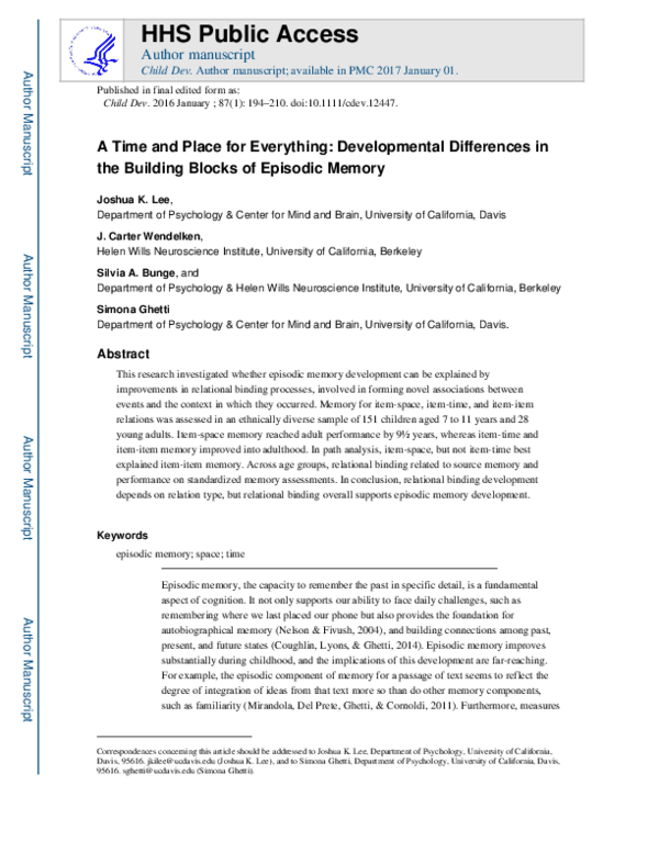 (PDF) A Time and Place for Everything: Developmental Differences in the ...