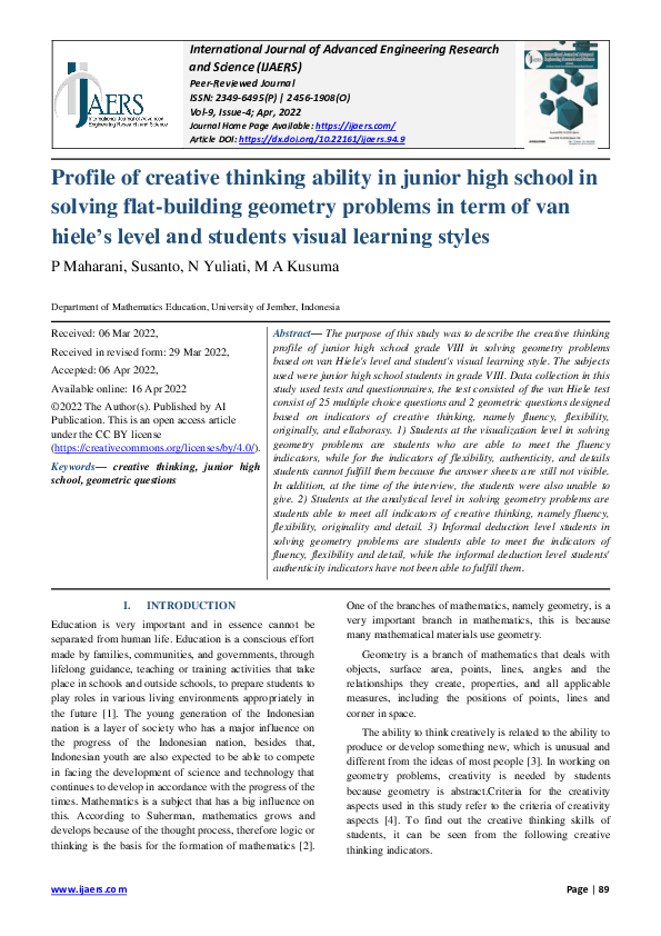 (PDF) Profile of creative thinking ability in junior high school in ...
