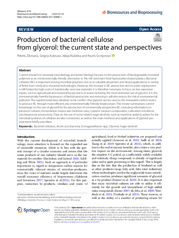 (PDF) Production of bacterial cellulose from glycerol: the current ...