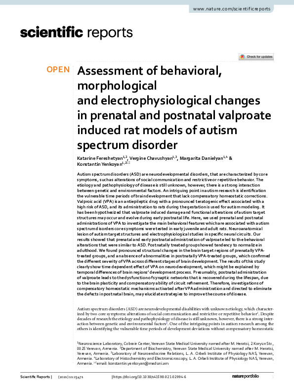 (PDF) Assessment of behavioral, morphological and electrophysiological ...