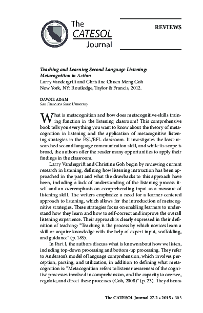 (PDF) Teaching and Learning Second Language Listening: Metacognition in ...