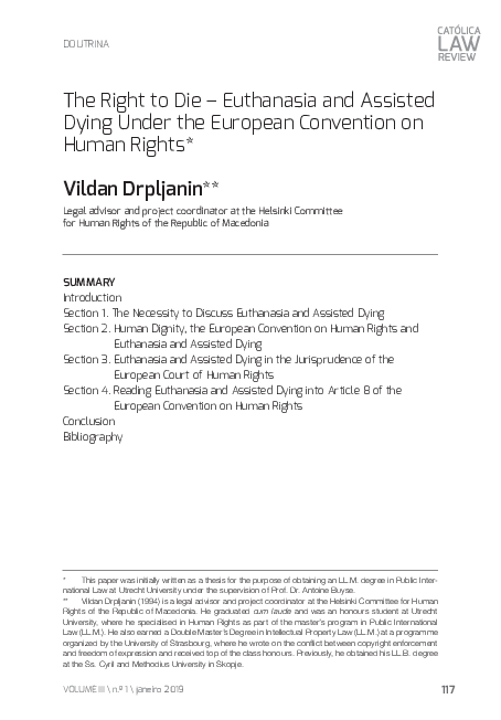 (PDF) The Right to Die: Euthanasia and Assisted Dying under the ...
