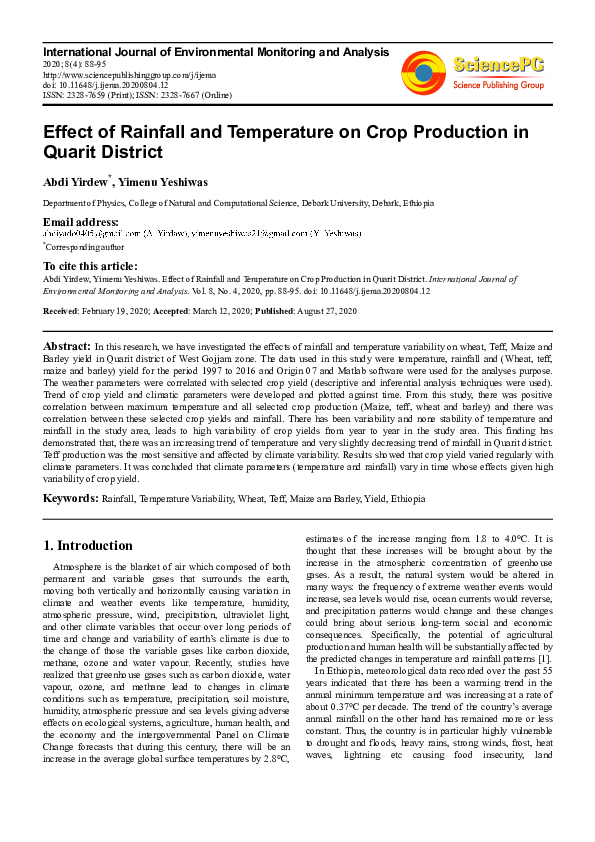 (PDF) Effect of Rainfall and Temperature on Crop Production in Quarit ...