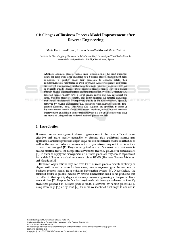 (PDF) Challenges of Business Process Model Improvement after Reverse ...