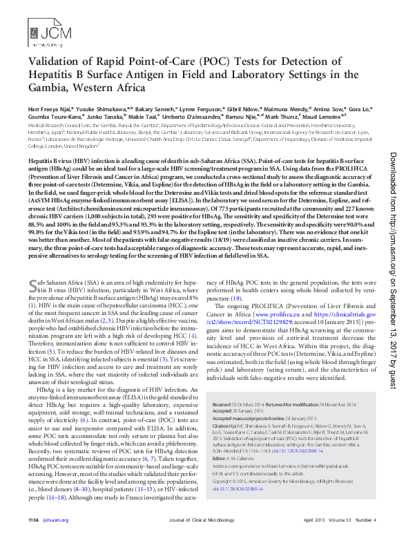 (PDF) Validation of rapid point-of-care (POC) tests for the detection ...