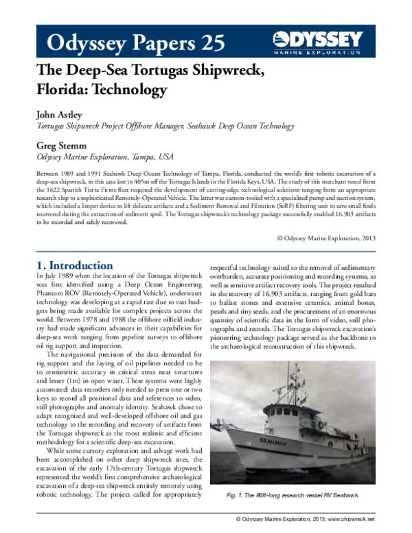 (PDF) Robotic Excavation of the Tortugas Shipwreck