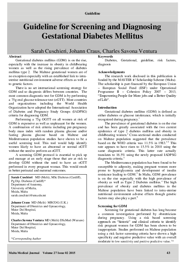 Guideline for screening and diagnosing gestational diabetes mellitus