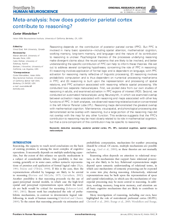(PDF) Meta-analysis: how does posterior parietal cortex contribute to ...