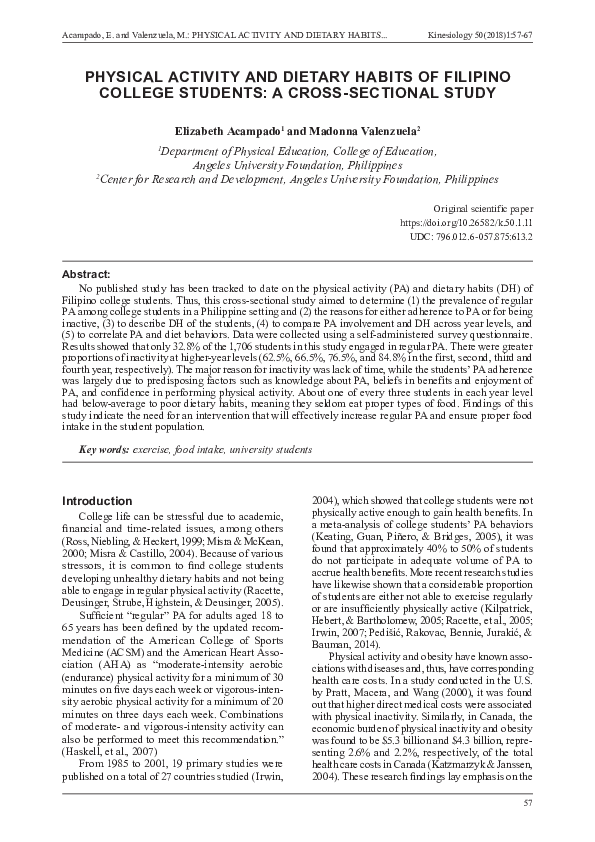 (PDF) Physical activity and dietary habits of Filipino college students