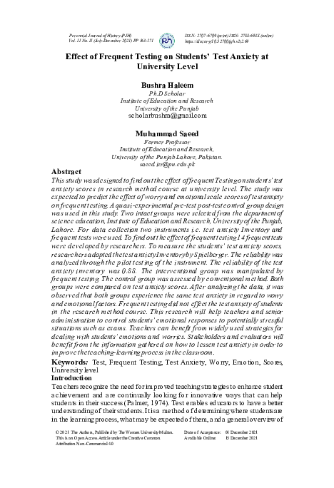 (PDF) Effect of Frequent Testing on Students' Test Anxiety at ...