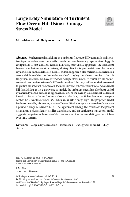 (PDF) Large Eddy Simulation of Turbulent Flow Over a Hill Using a ...