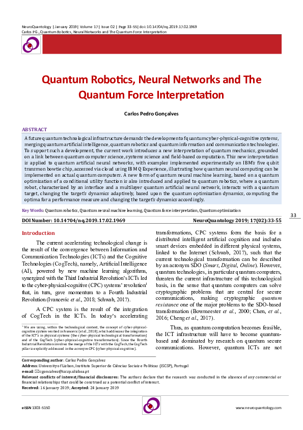 (PDF) Quantum Robotics, Neural Networks and the Quantum Force ...