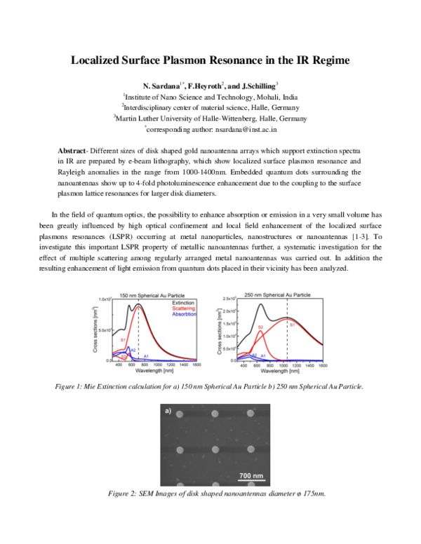(PDF) Localized surface plasmon resonance in the IR regime
