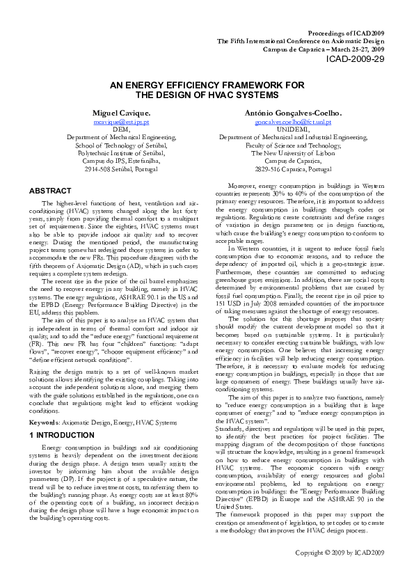 (PDF) An Energy Efficiency Framework for the Design of Hvac Systems