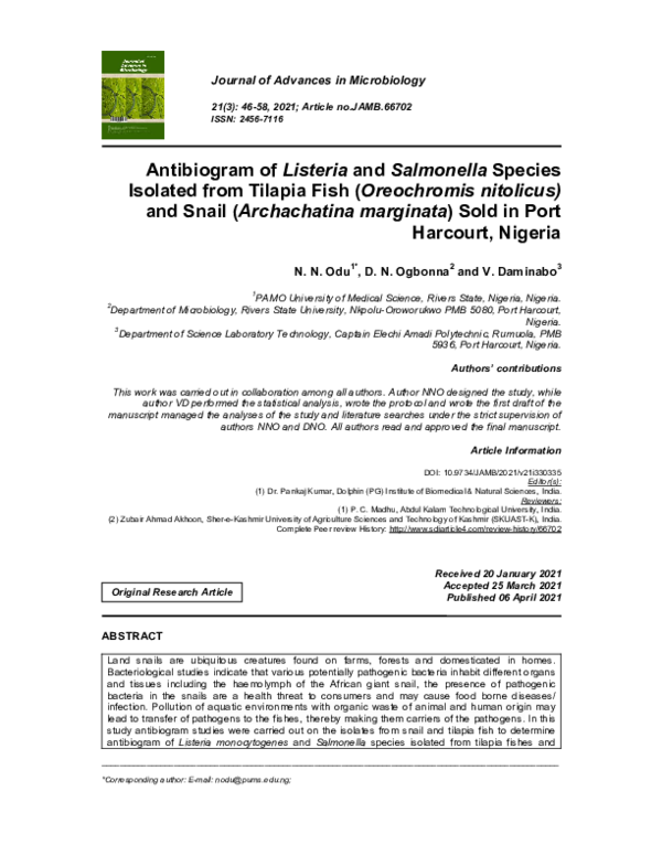 (PDF) Antibiogram of Listeria and Salmonella Species Isolated from ...