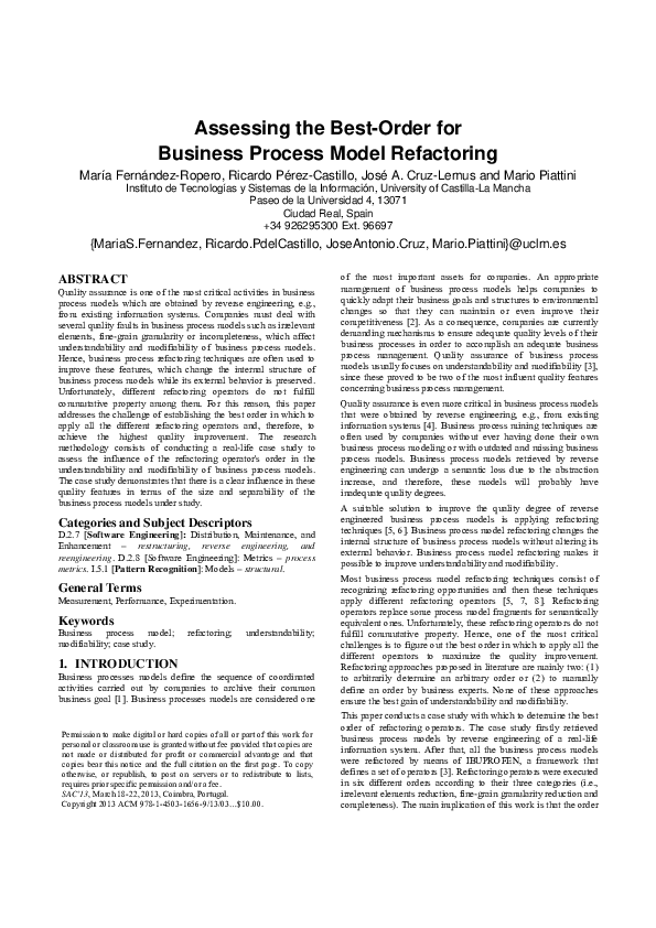 (PDF) Assessing the best-order for business process model refactoring