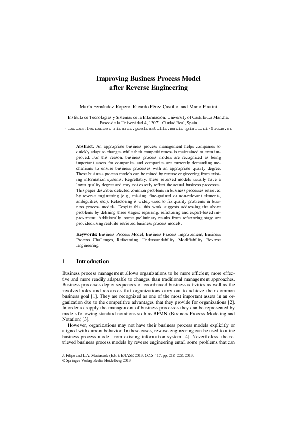 (PDF) Improving Business Process Model after Reverse Engineering