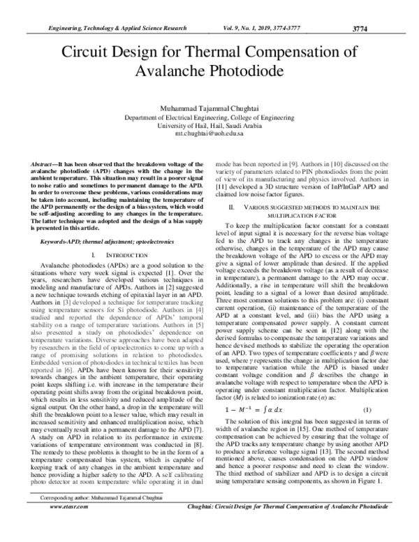 (PDF) Circuit Design for Thermal Compensation of Avalanche Photodiode