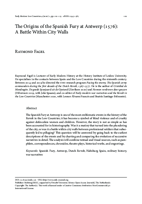(PDF) The Origins of the Spanish Fury at Antwerp (1576): A Battle ...