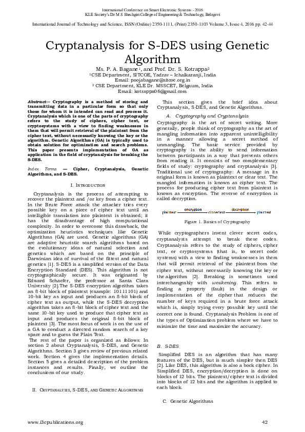 (PDF) Cryptanalysis for S-DES using Genetic Algorithm