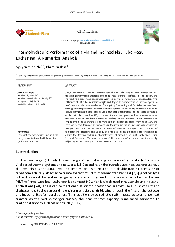 (PDF) Thermohydraulic Performance of a Fin and Inclined Flat Tube Heat ...
