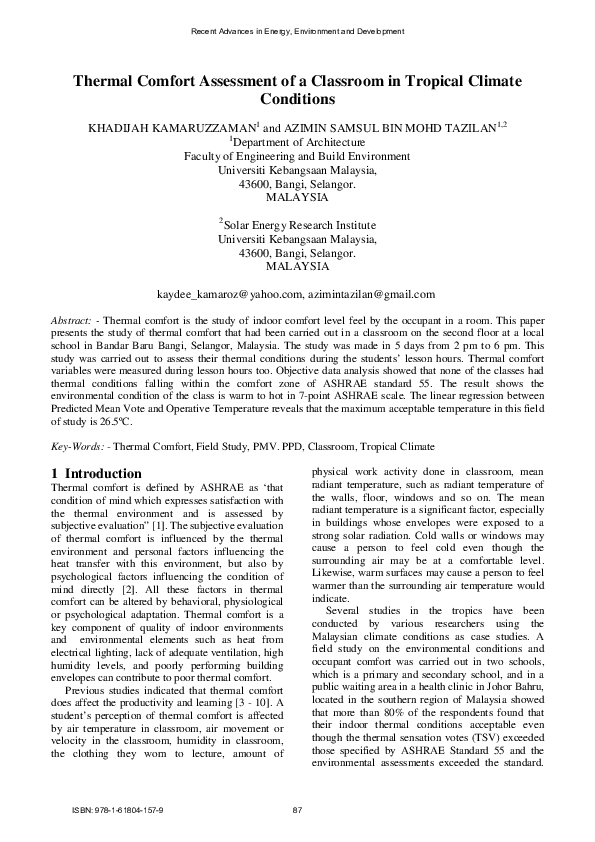 (PDF) Thermal Comfort Assessment of a Classroom in Tropical Climate ...