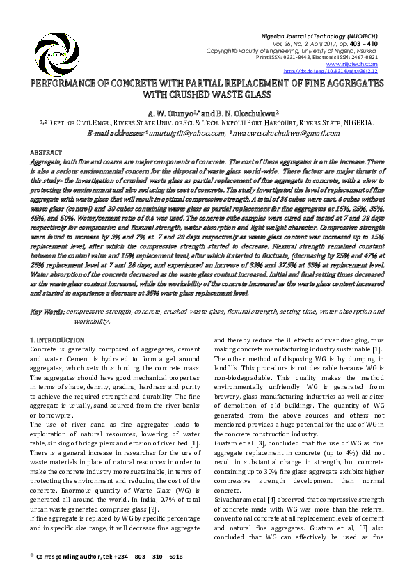 (PDF) Performance of concrete with partial replacement of fine ...