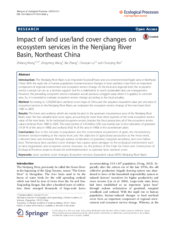 (PDF) Impact of Land Use/ Land Cover Changes on Ecosystem Service ...