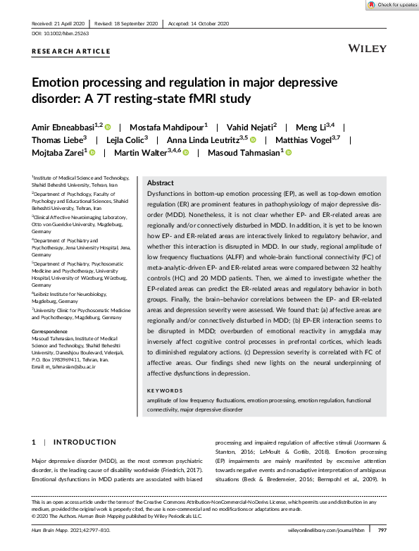 (PDF) Emotion processing and regulation in major depressive disorder: A ...