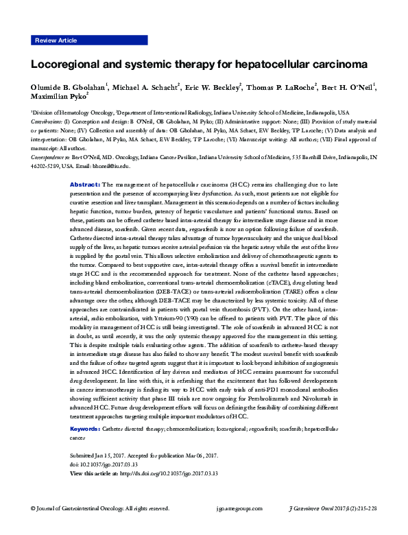 (PDF) Locoregional and systemic therapy for hepatocellular carcinoma